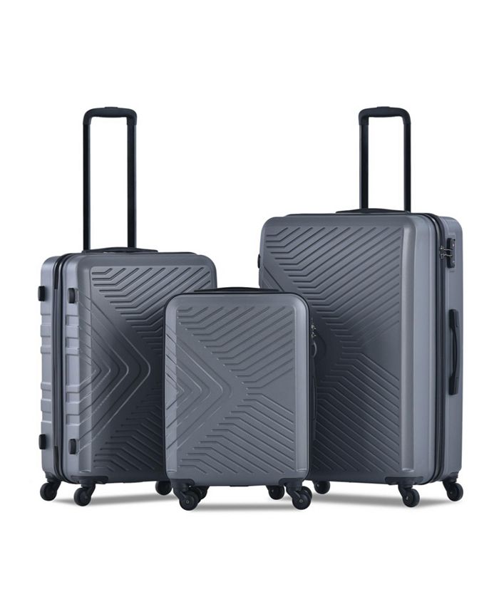 Simplie Fun 3 Piece Luggage Sets ABS Lightweight Suitcase with Two