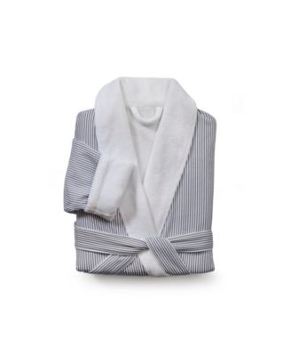 Shop Cassadecor Stria Stripe Bath Robe In White,gray