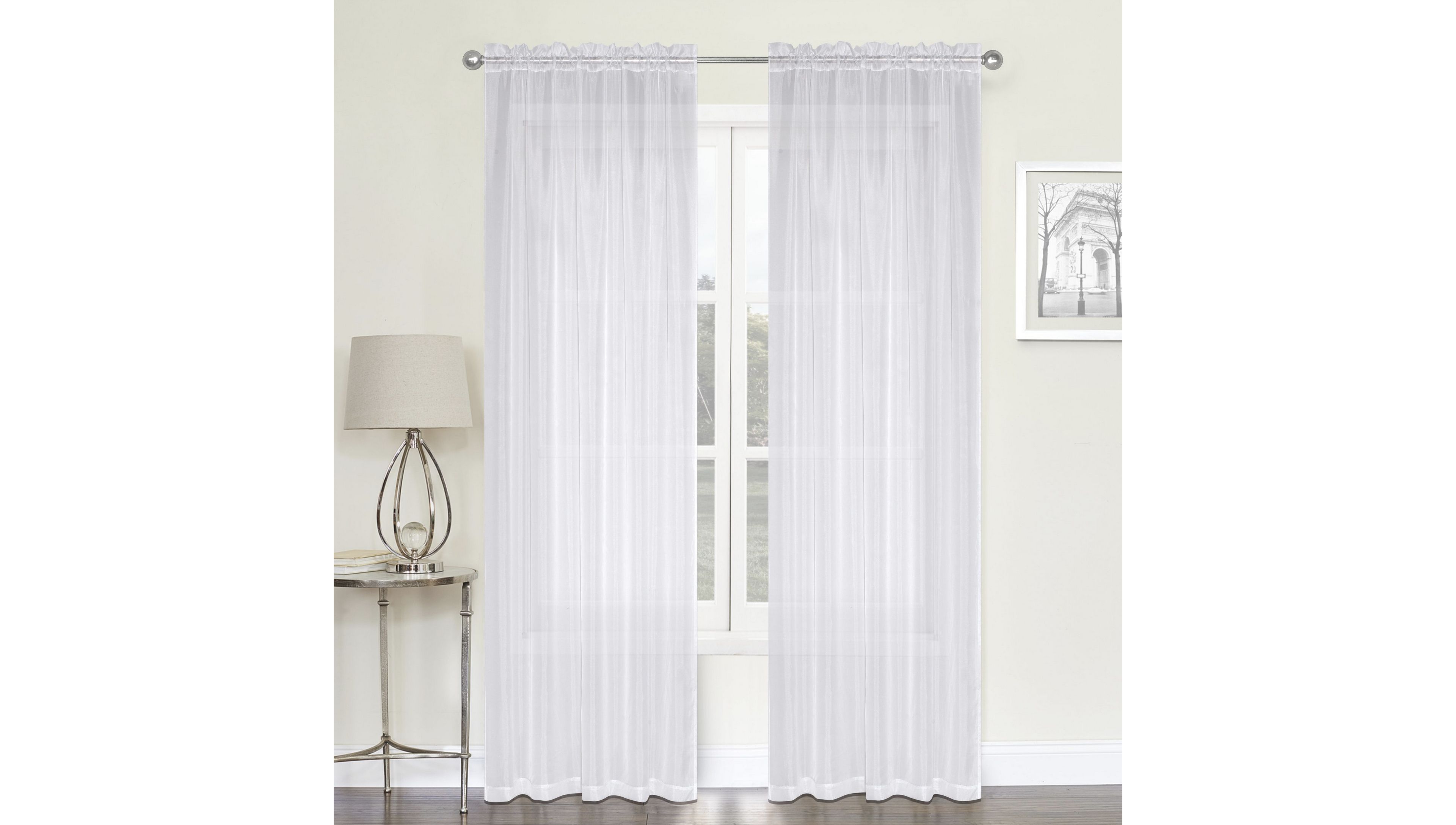 Kate Aurora Montauk Accents Ultra Lux 2 Piece Rod Pocket White Sheer Voile Window Curtain Panels