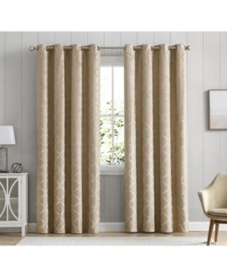 Versailles Lattice Flocked 100% Complete Blackout Thermal Insulated Window Curtain Grommet Panels, Energy Savings & Soundproof - Set of 2