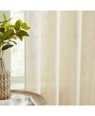 Linda Faux Linen Textured Semi Sheer Privacy Light Filtering Transparent Window Rod Pocket Thick Curtains Drapery Panels, Set of 2