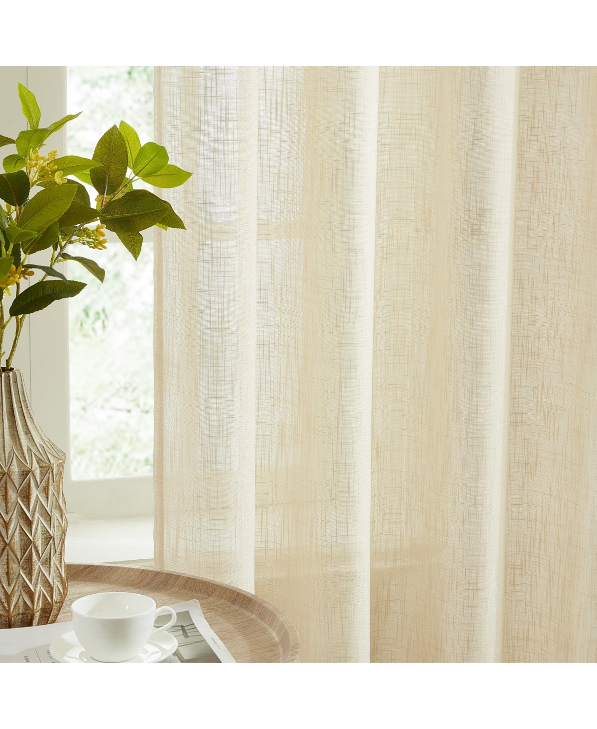 Hlc.me Linda Faux Linen Textured Semi Sheer Privacy Sun Light Filtering Transparent Window Rod Pocket Short Thick Curtains Drapery Panels for Bedroom
