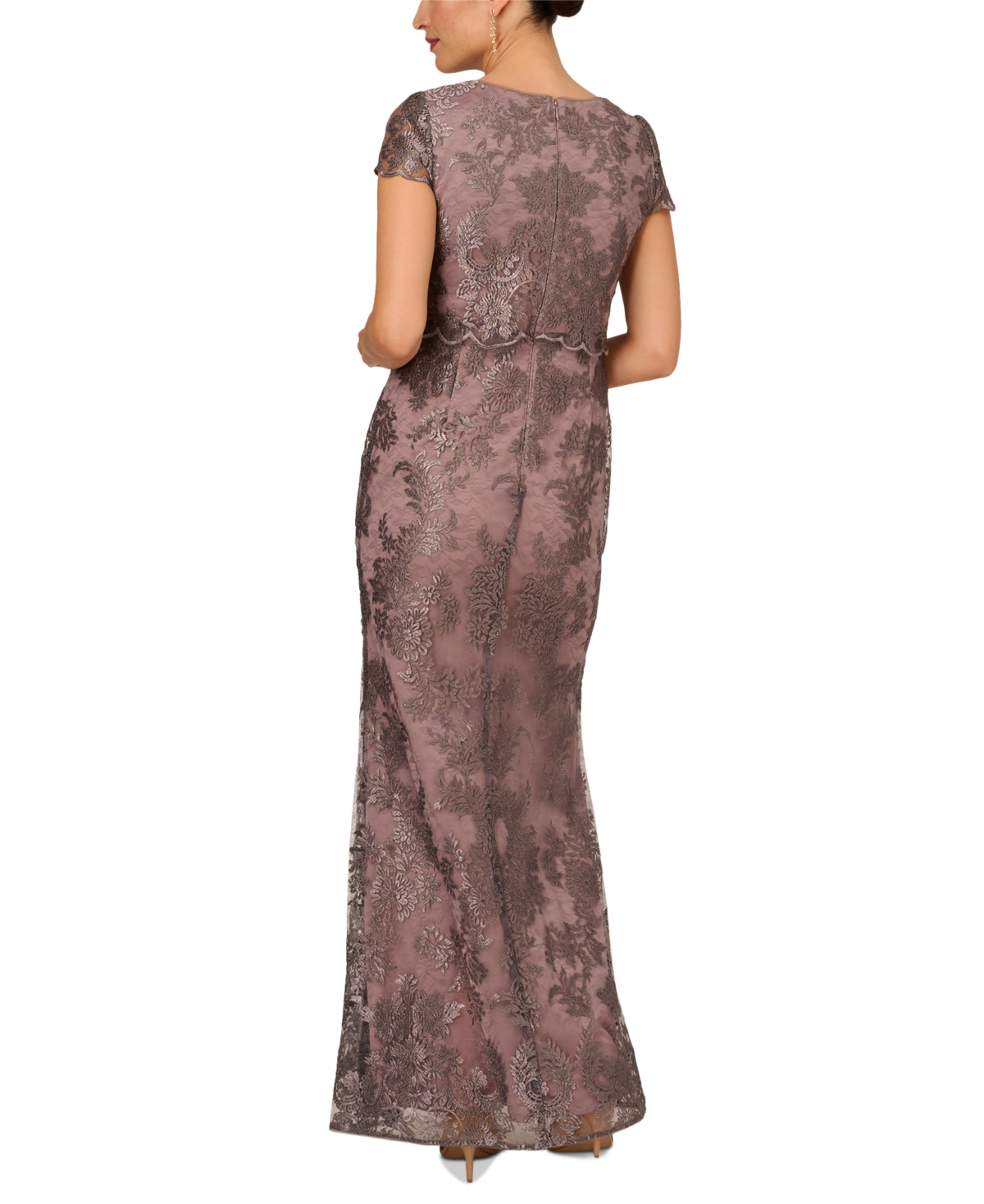 Shop Adrianna Papell Women's Metallic Embroidered Popover Gown In Night Shade