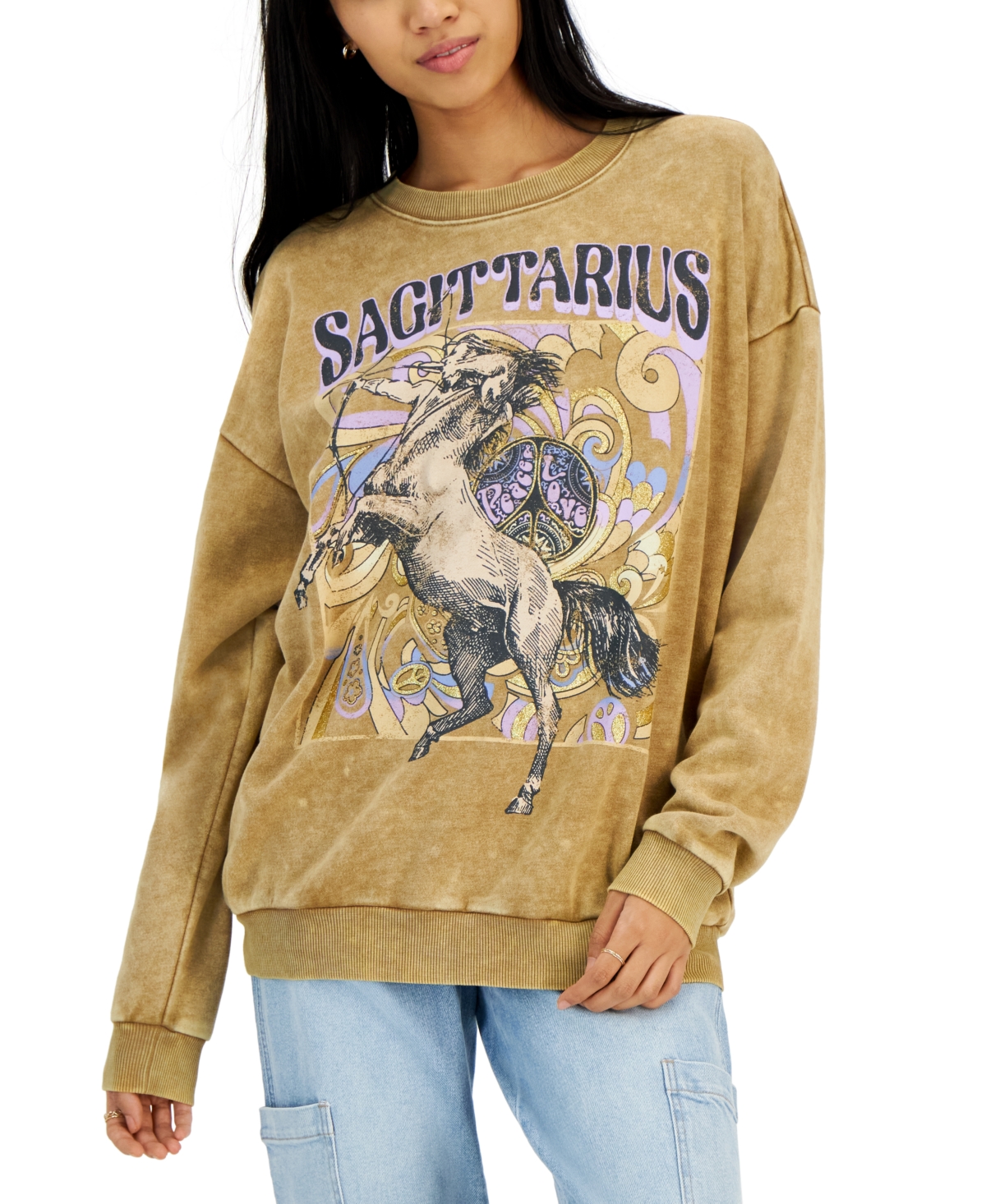 Juniors' Sagittarius Graphic Sweatshirt - Toasted Brown