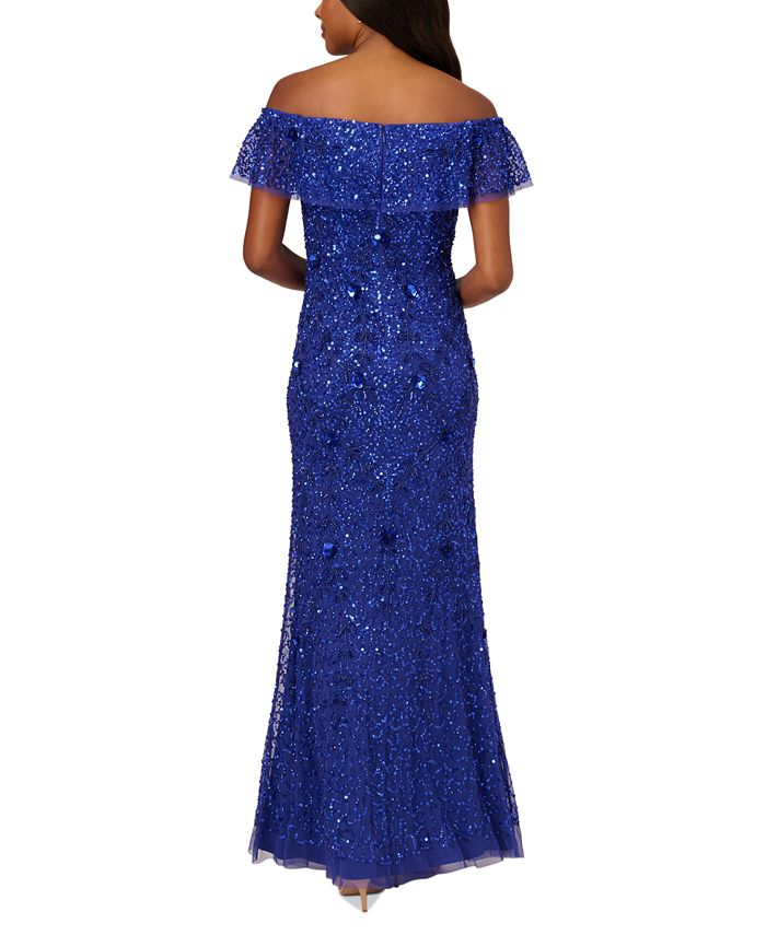 Adrianna Papell Women's Embellished Off-The-Shoulder Gown - Macy's