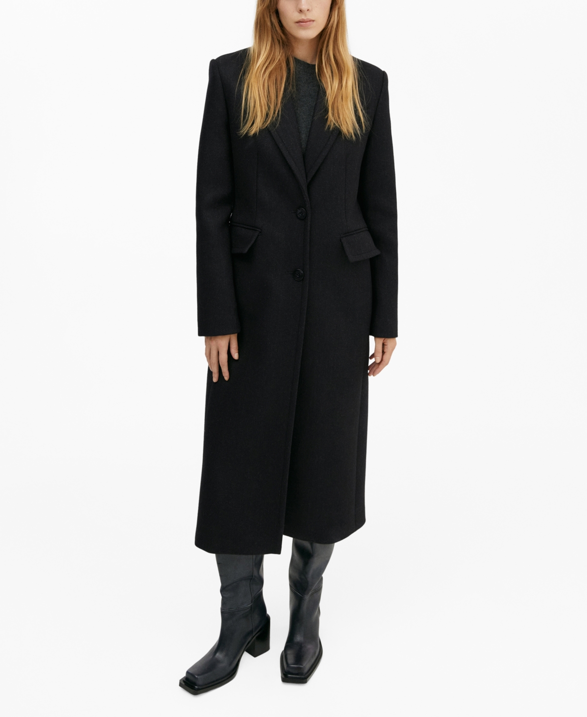 Mango Women's Embossed Lapel Wool Coat In Black ModeSens