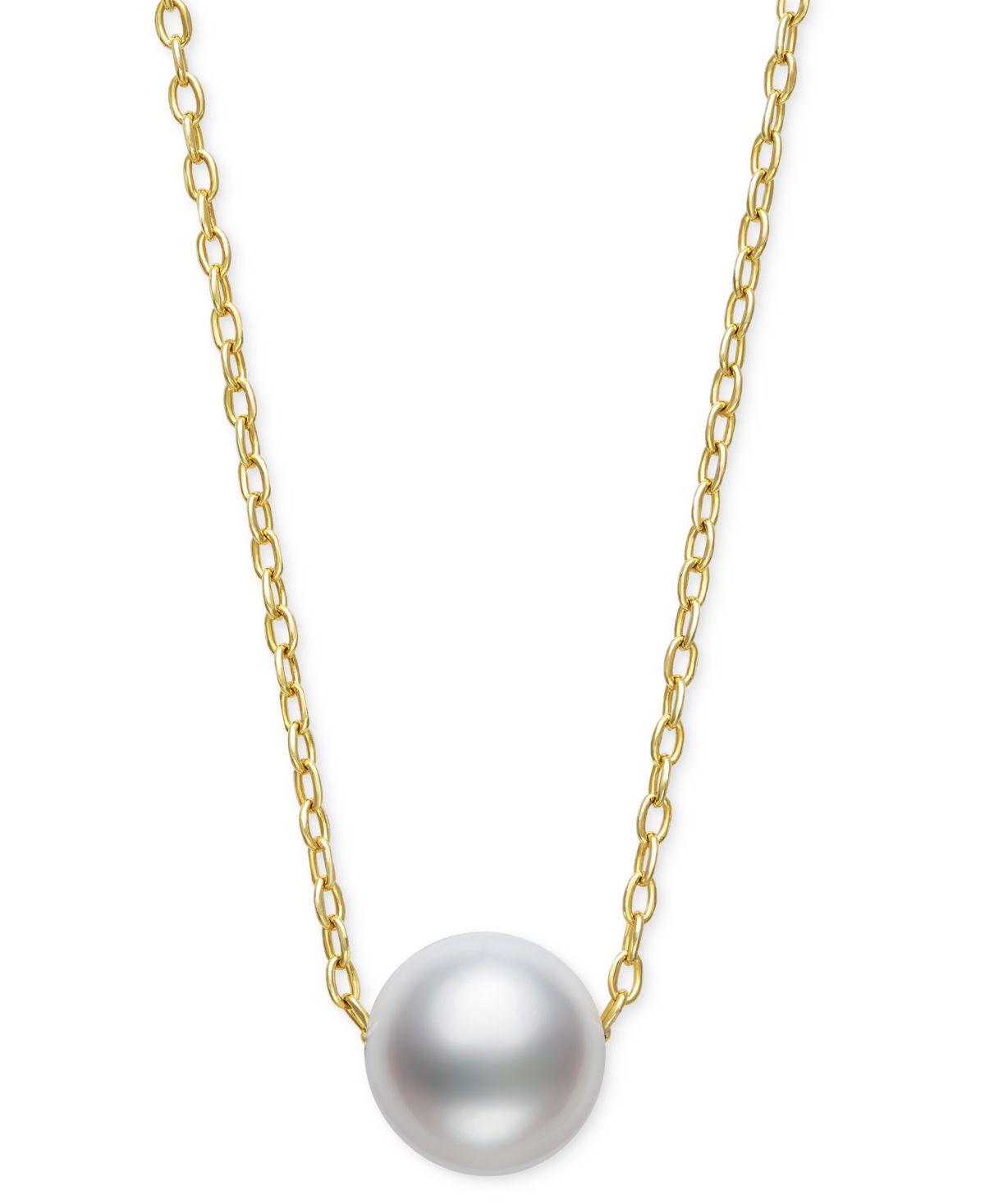 Cultured Freshwater Pearl (7mm) Slide Pendant Necklace, 16" + 2" extender - Gold Over Silver