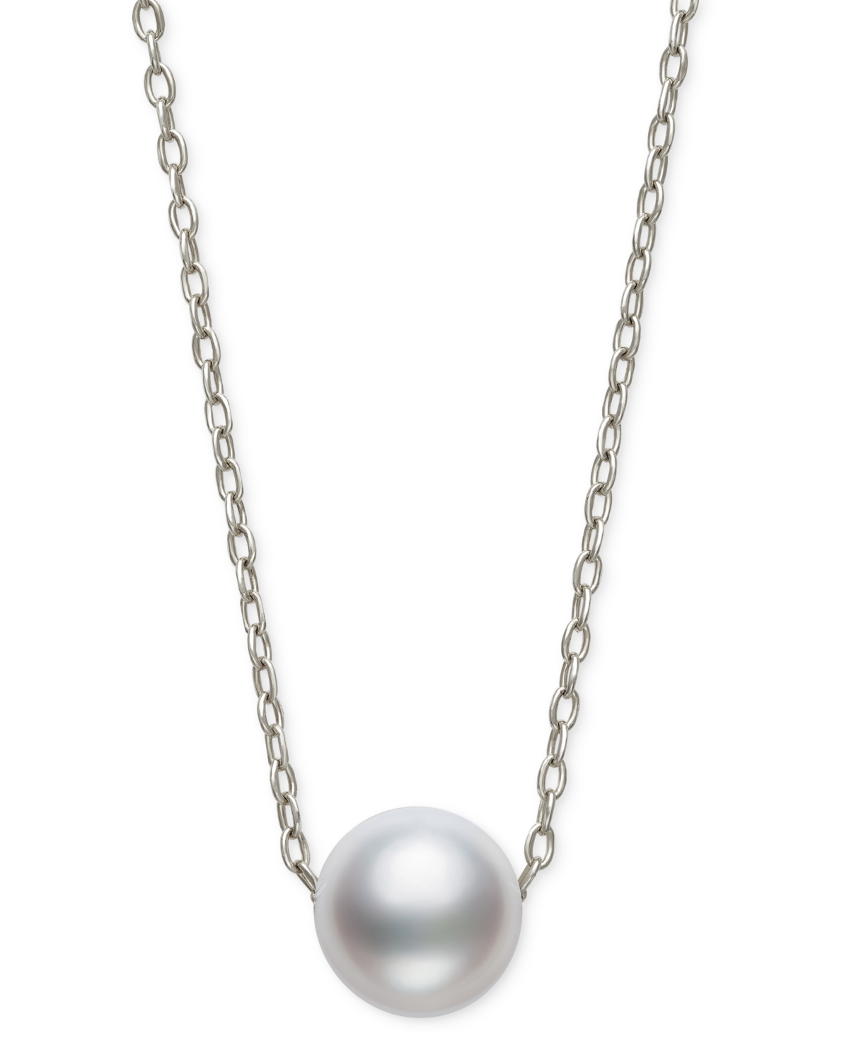 Belle De Mer Cultured Freshwater Pearl (7mm) Slide Pendant Necklace, 16" + 2" Extender In Silver