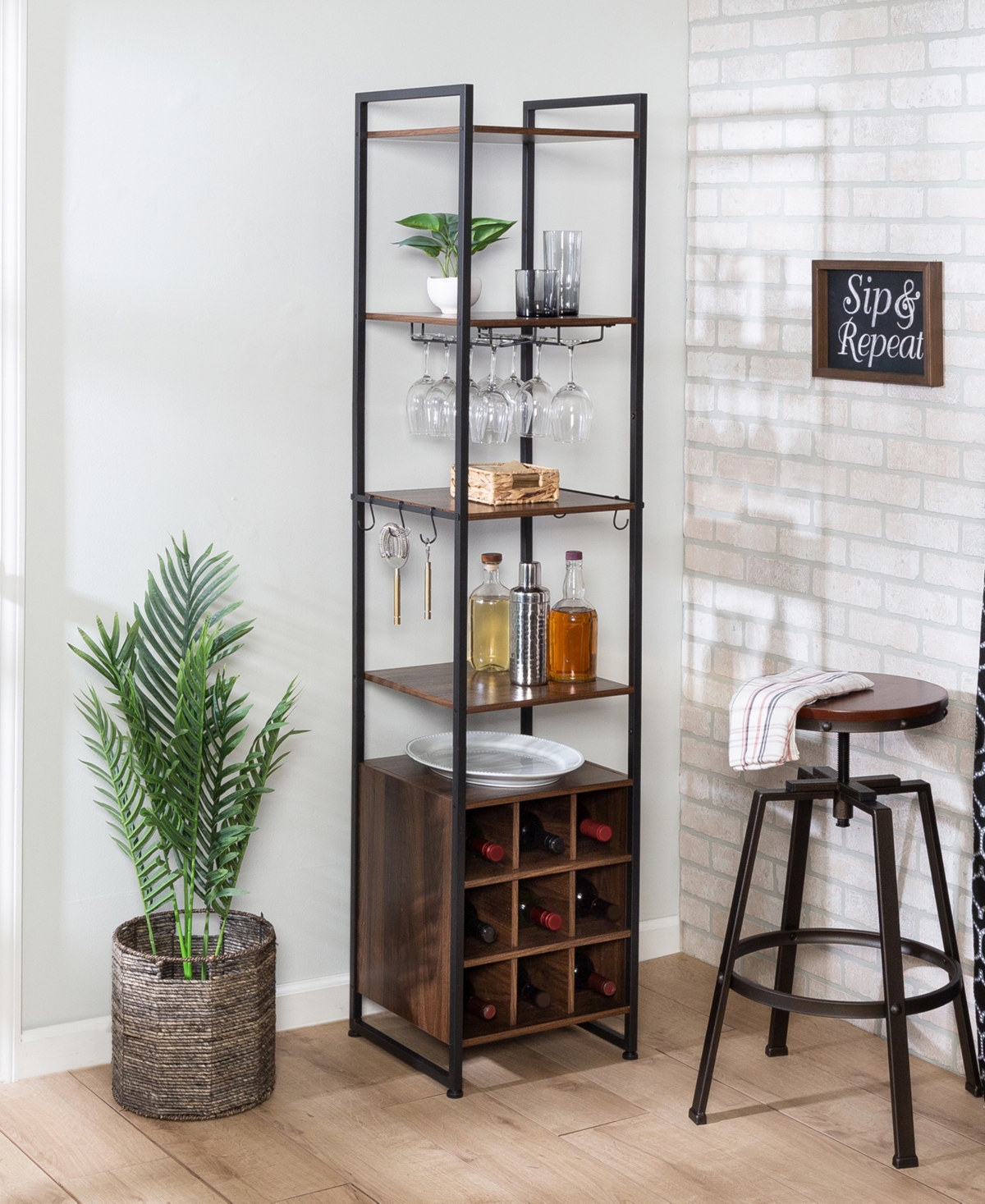 Shop Honey Can Do Free-standing Wine Bar Storage Tower In Black