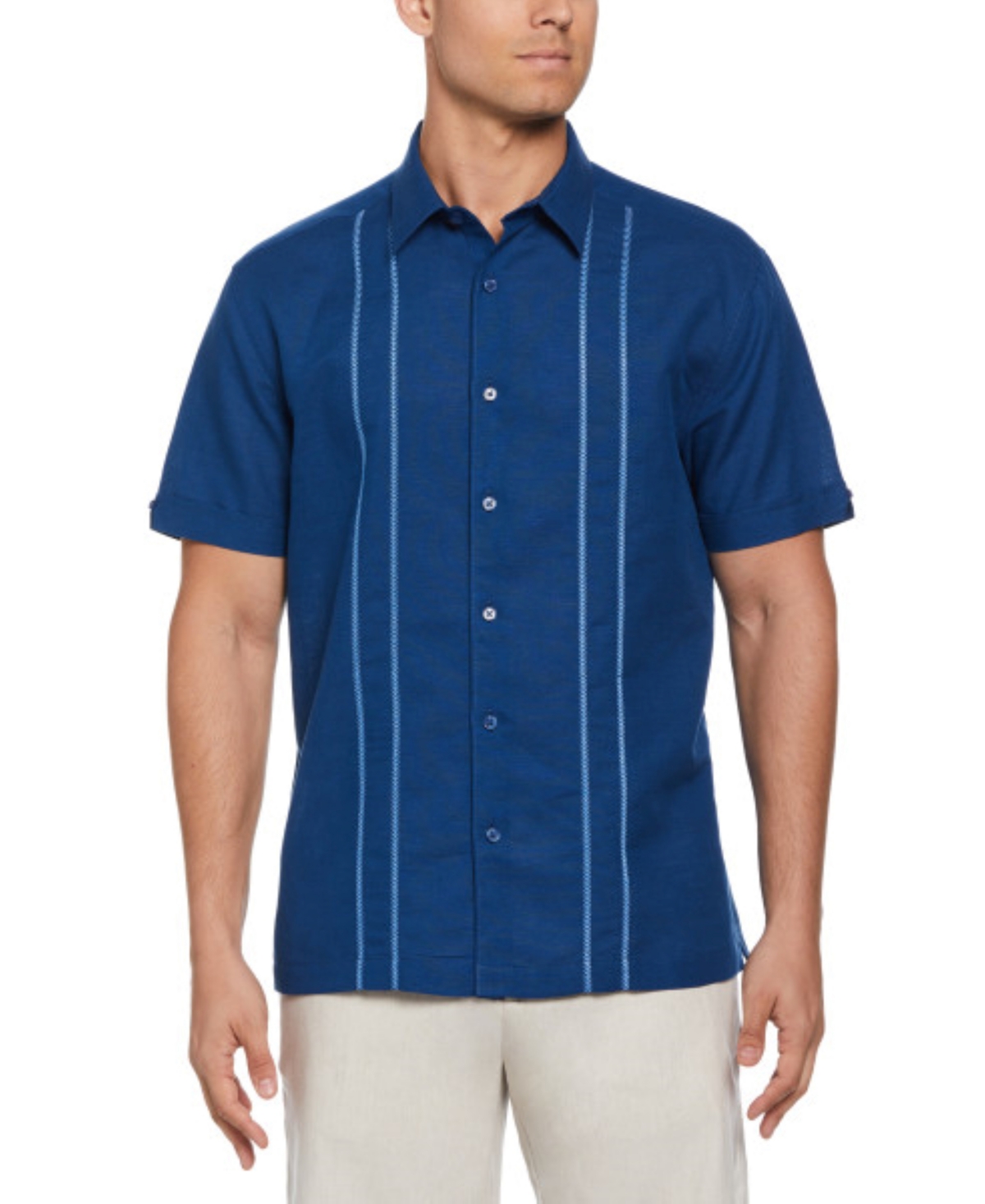 Cubavera Men's Big & Tall Embroidered Panel Button-down Shirt In Blueberry