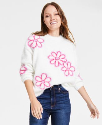 Hooked Up by IOT - Juniors' Novelty Print Eyelash Crewneck Sweater