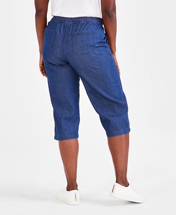 Lolmot Woman Fashion Drawstring Pockets Elastic Waist Printing Capris Pants  