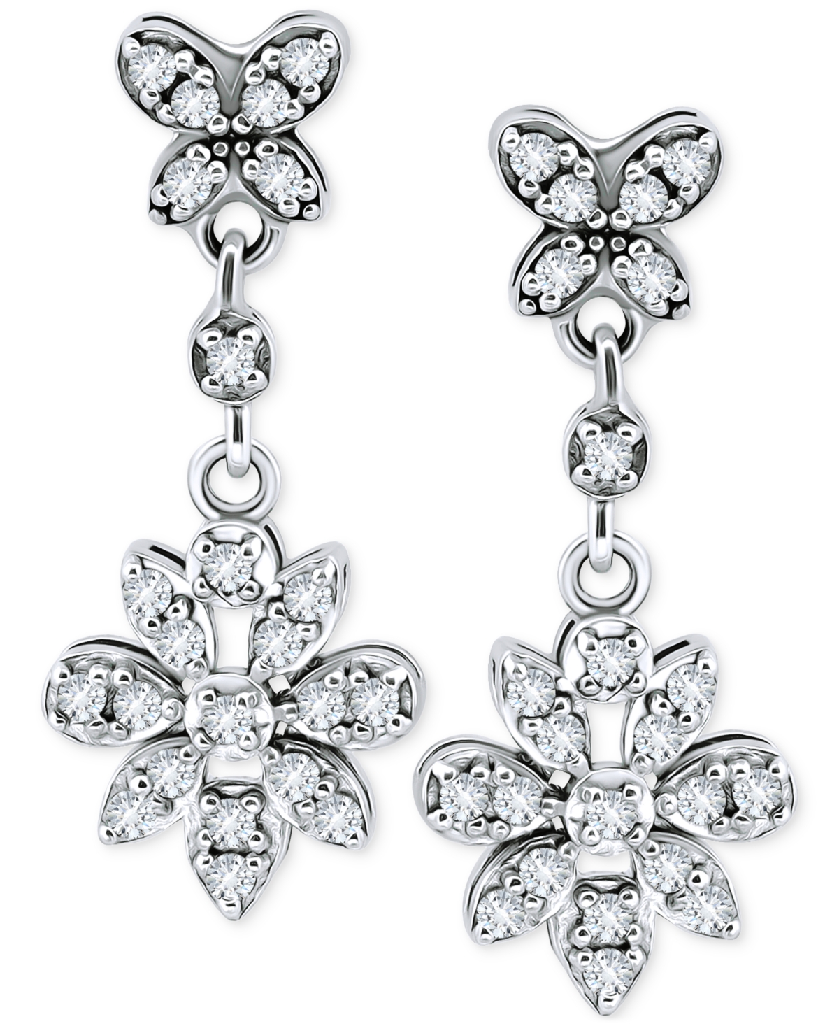 Giani Bernini Cubic Zirconia Flower Drop Earrings In Sterling Silver, Created For Macy's