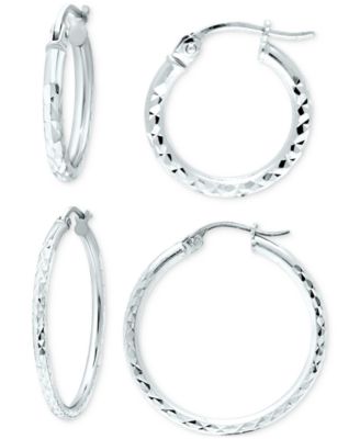 Macy's - 2-Pc. Set Textured Small Hoop Earrings