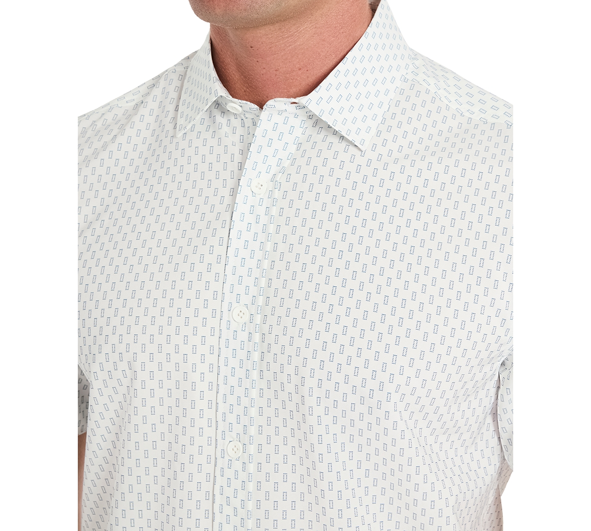 Kenneth Cole Men's Short-Sleeve Patterned Sport Shirt -Blue Rectangle Dot Pattern