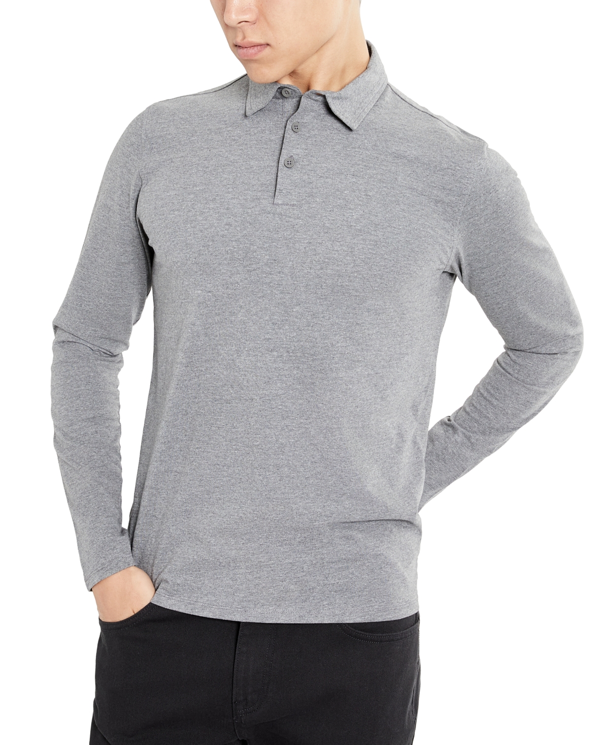 Kenneth Cole Men's Classic Fit Performance Stretch Long Sleeve Polo Shirt In Heather Grey