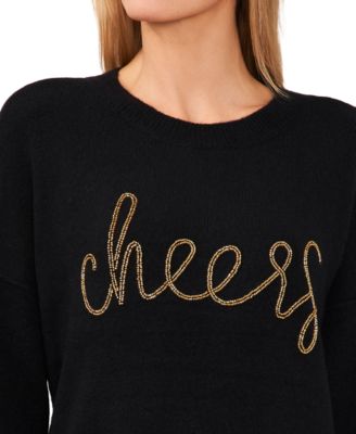 Women's "Cheers" Script Crewneck Long-Sleeve Sweater