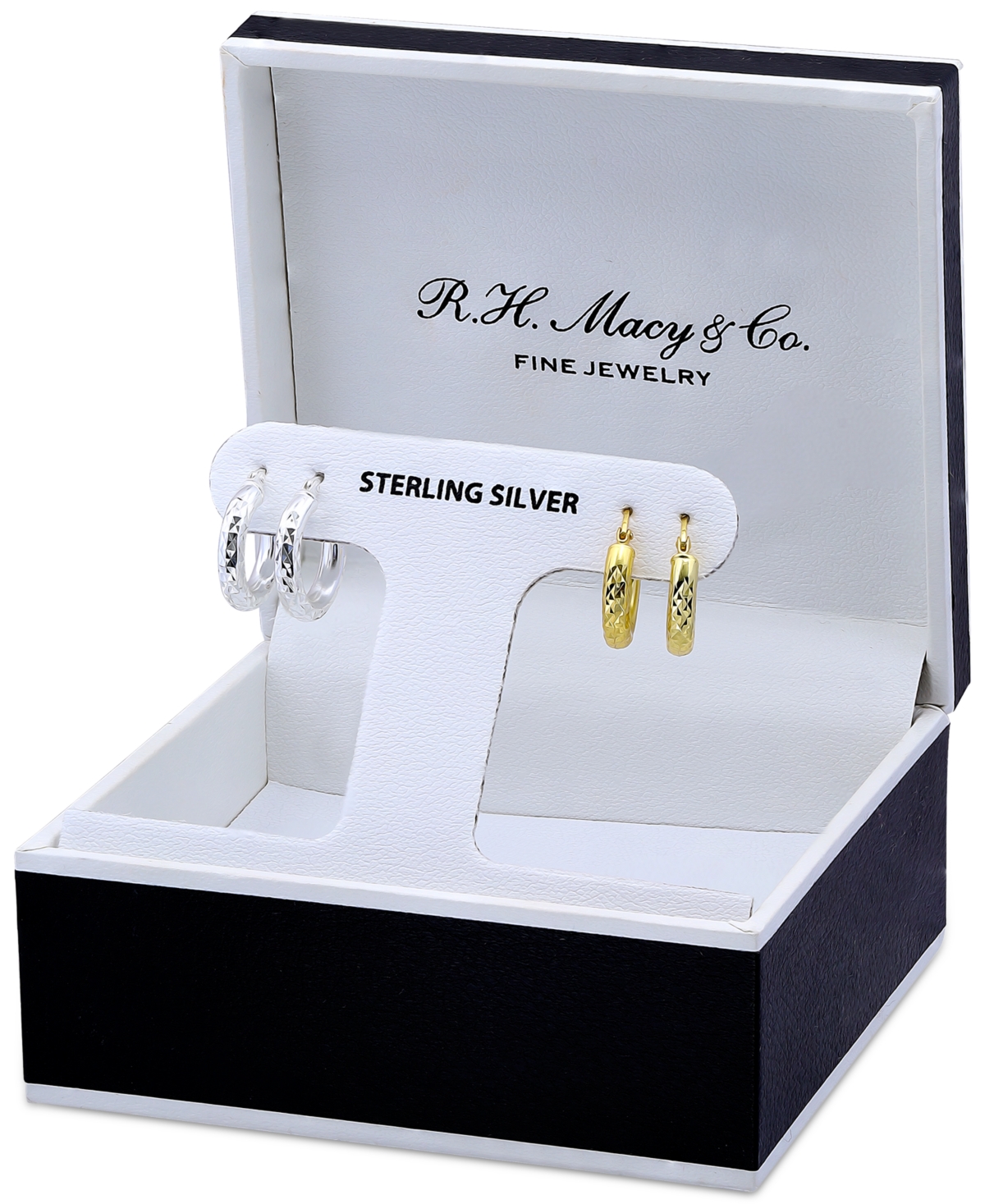 2-Pc. Set Textured Huggie Hoop Earrings in Sterling Silver & 18k Gold-Plate, 15mm