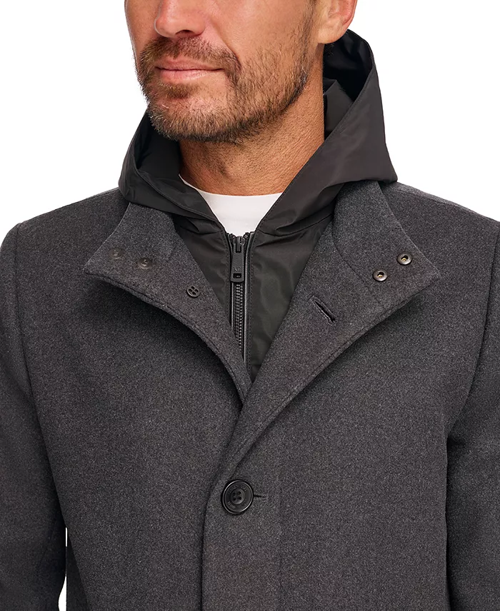 Men's Removable Hood Button Car Coat - thumbnail 5