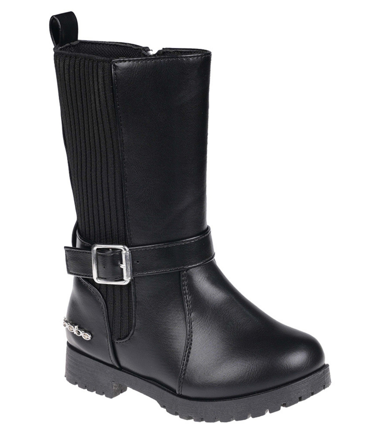 Bebe Kids' Toddler Girls Round Toe High Boots With Comfortable Buckle Strap In Black