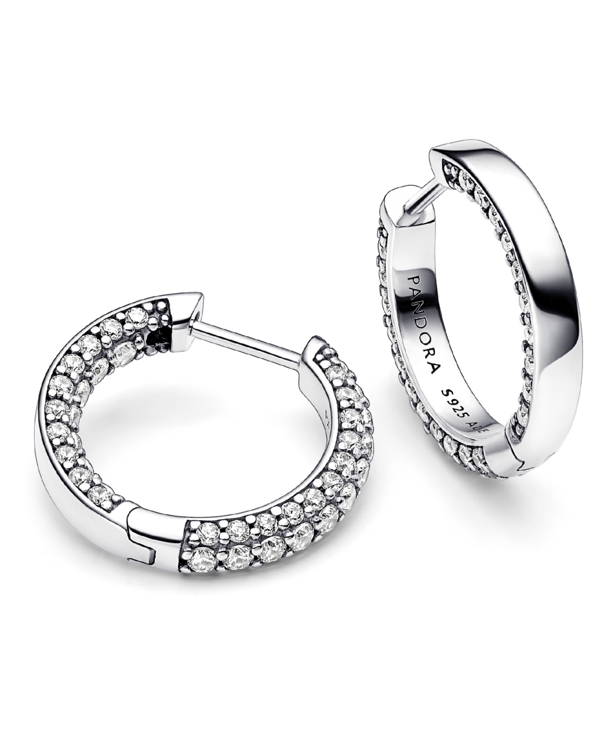 Shop Pandora Timeless Pave Single-row Hoop Earrings In Silver