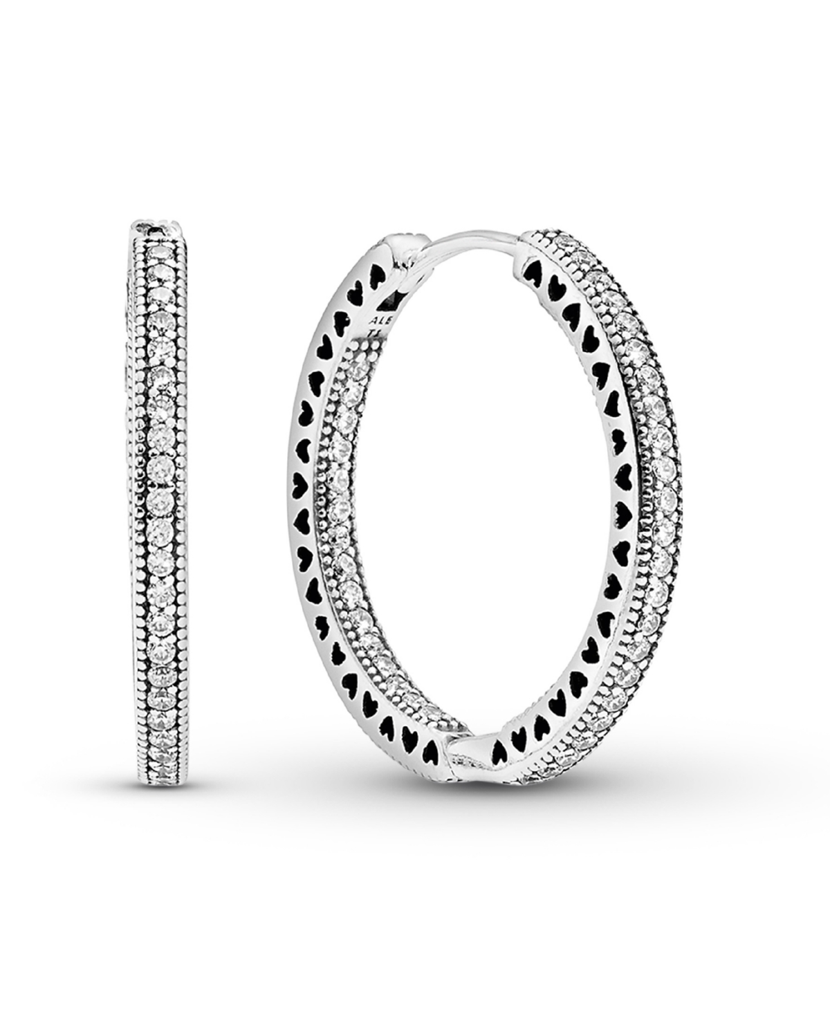 Pandora Sparkle And Hearts Hoop Earrings In Silver