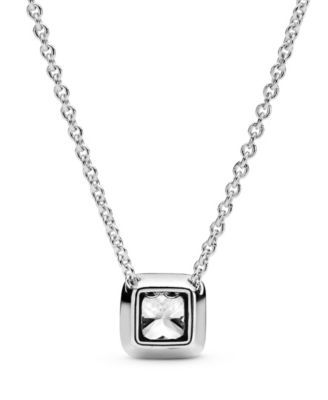 Timeless Sterling Silver Square Sparkle Cubic Zirconia Halo Necklace
