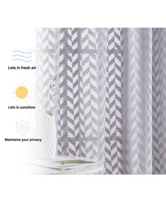 Herringbone Thick Semi Sheer Premium Rod Pocket Window Curtain Panels for Bedroom & Living Room - Set of 2