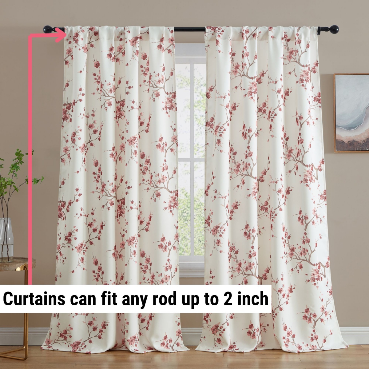 Hlc.me Jasmine Floral Patterned Room Darkening Curtain Rod Pocket Pole Top Panels - Set of 2 -