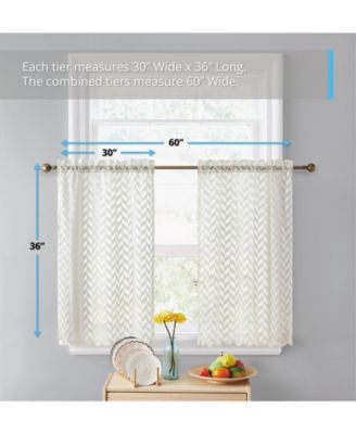 Herringbone Lace Sheer Kitchen Cafe Curtain Tiers for Small Windows & Bathroom