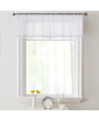 Audrey Embroidered Sheer Voile Window Curtain Rod Pocket Valance for Kitchen, Bedroom, Small Windows and Bathroom