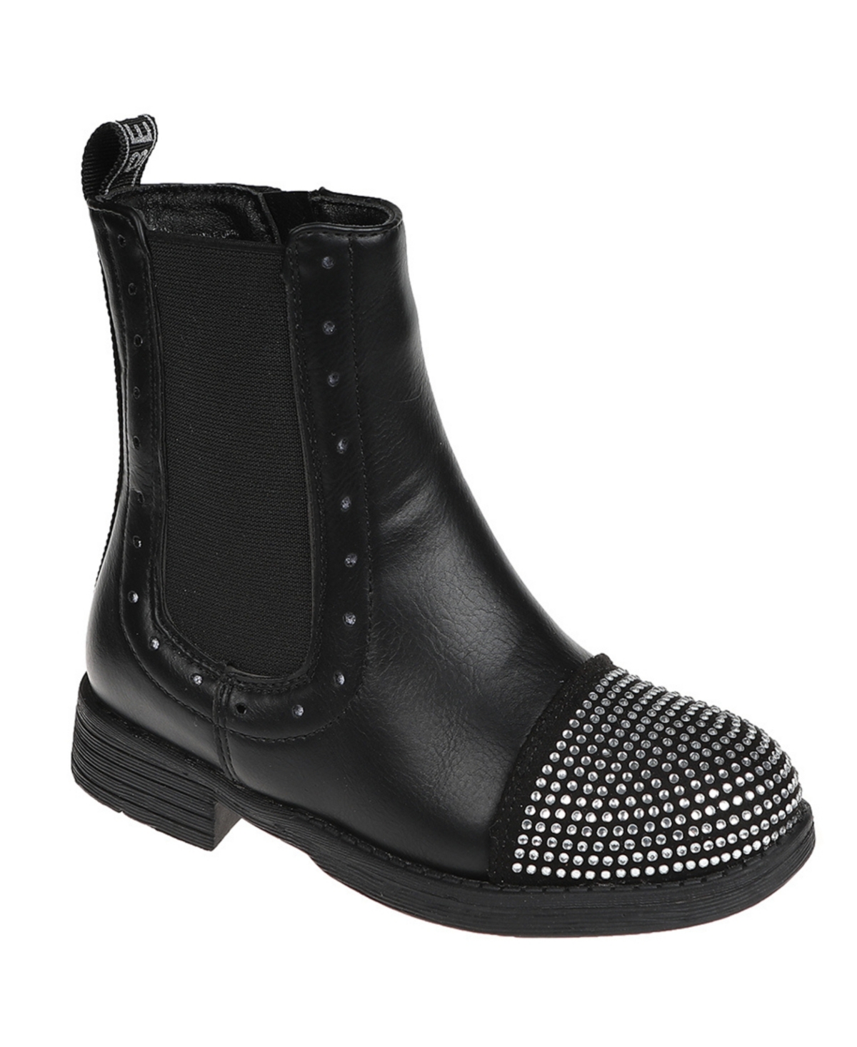 Bebe Kids' Big Girls Comfy Fashion Tall Chelsea Boots With Rhinestones In Black