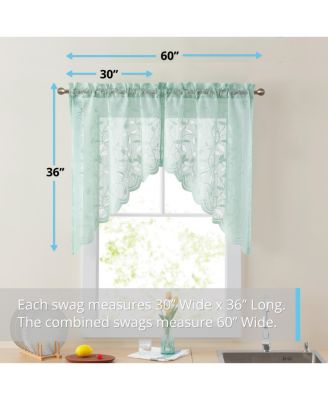 Joyce Semi Sheer Kitchen Swag Curtain Panels - Rod Pocket for Small Windows, Kitchen & Bathroom - 30 W x 36 L (Pair)