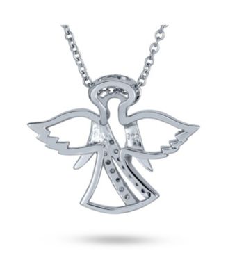Spiritual Delicate Petite CZ Angel Pendant Necklace Sterling Silver