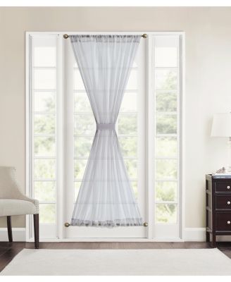 Sheer Voile French Door Patio Sidelight Window Treatment Curtain Panels with Tieback for Kitchen - 2 Panels (Silver, 54 W x 72 L)