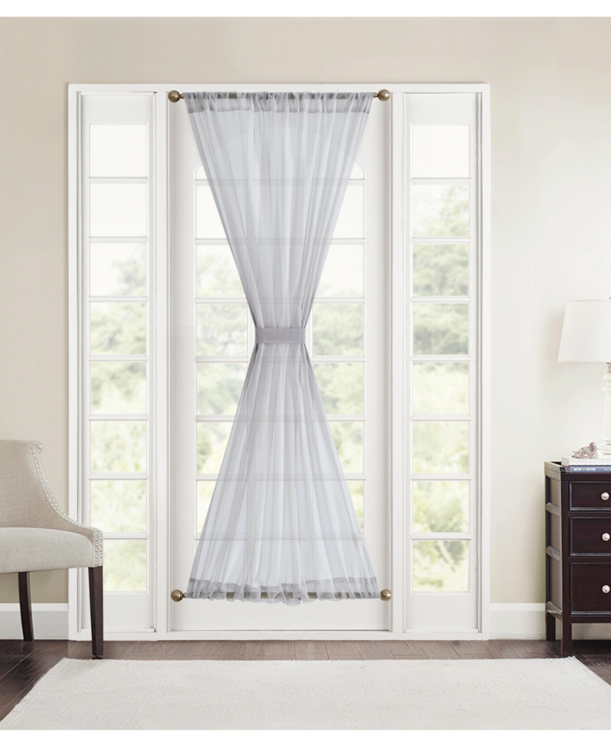 Hlc.me Sheer Voile French Door Patio Sidelight Window Treatment Curtain Panels with Tieback for Kitchen - 2 Panels 54 W x 72 L) - Silver