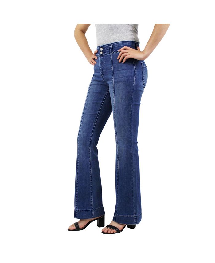 Indigo Poppy Women's Medium Wash Tummy Control Seamed Bootcut Jeans ...