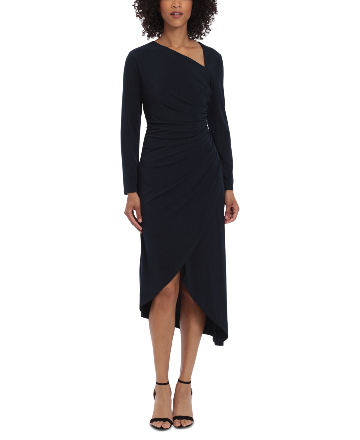 Maggy London Women's Asymmetric Side-ruched Jersey Dress In Midnight Blue