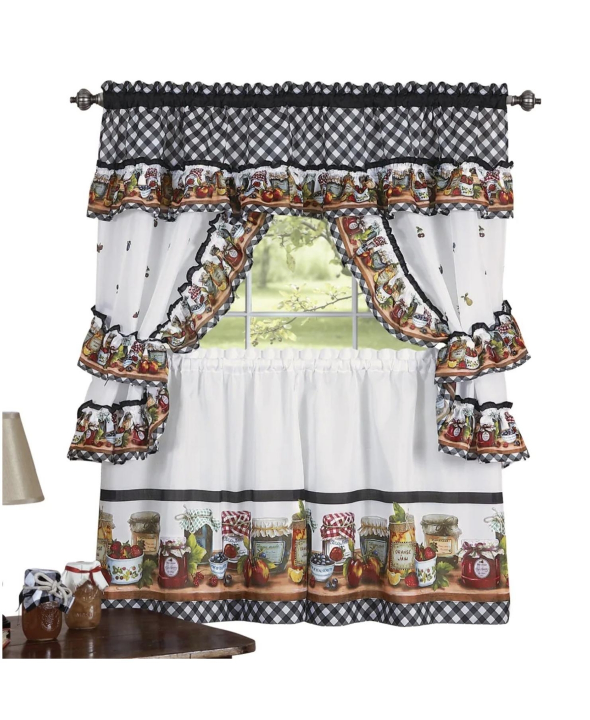 Mason Jars Cottage Style Country Farmhouse Cafe Kitchen Curtain Swag & Tiers Set - Beige