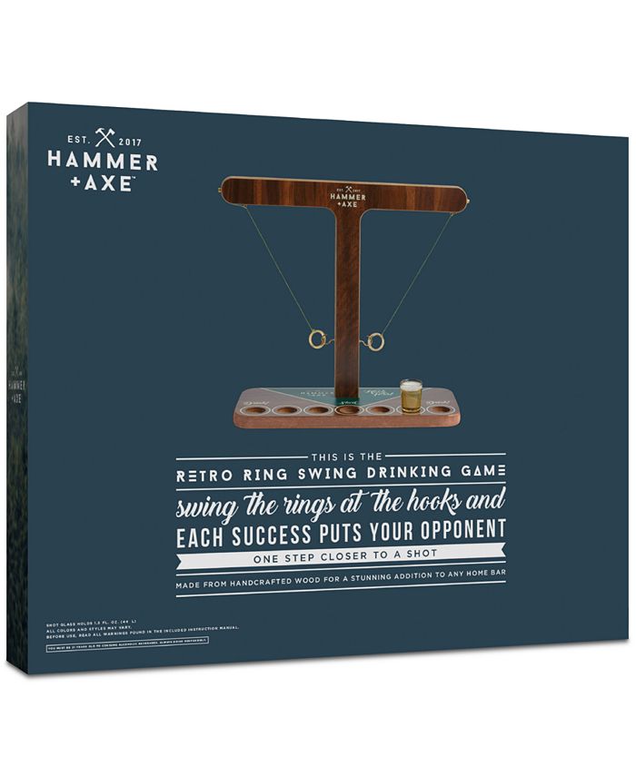 Hammer + Axe Vintage Ring Swing Drinking Game, Handcrafted Wood With