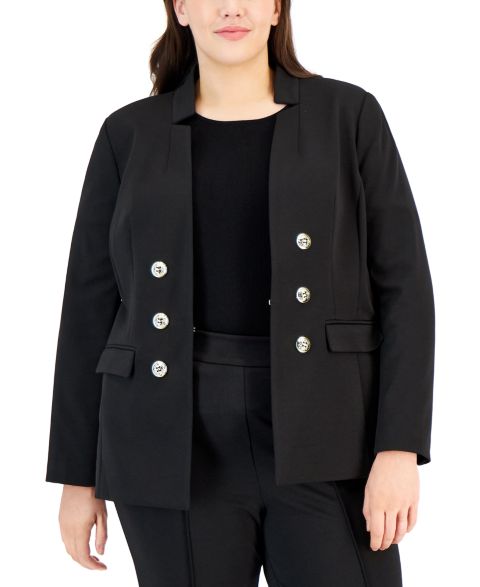 Женский пиджак Tahari ASL Plus Size Ponte Faux-Double-Breasted Blazer, цвет: Чёрный