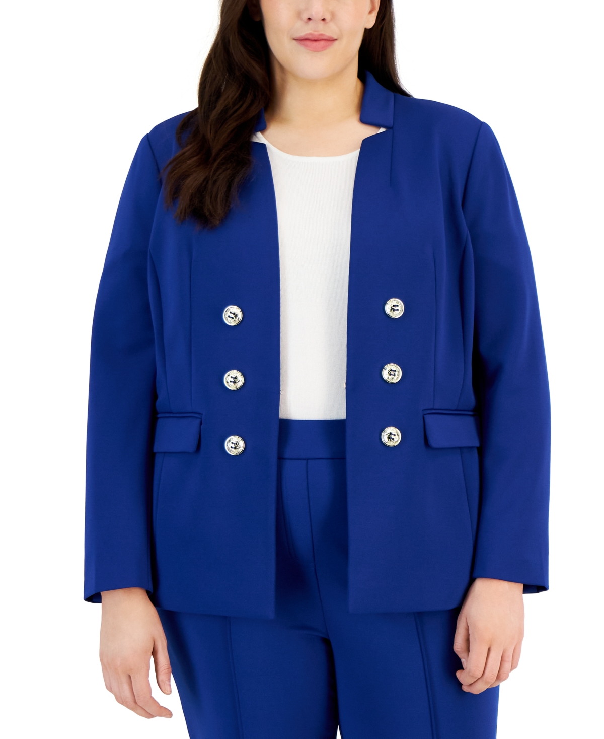 Tahari Asl Plus Size Ponte Faux-double-breasted Blazer In Cobalt