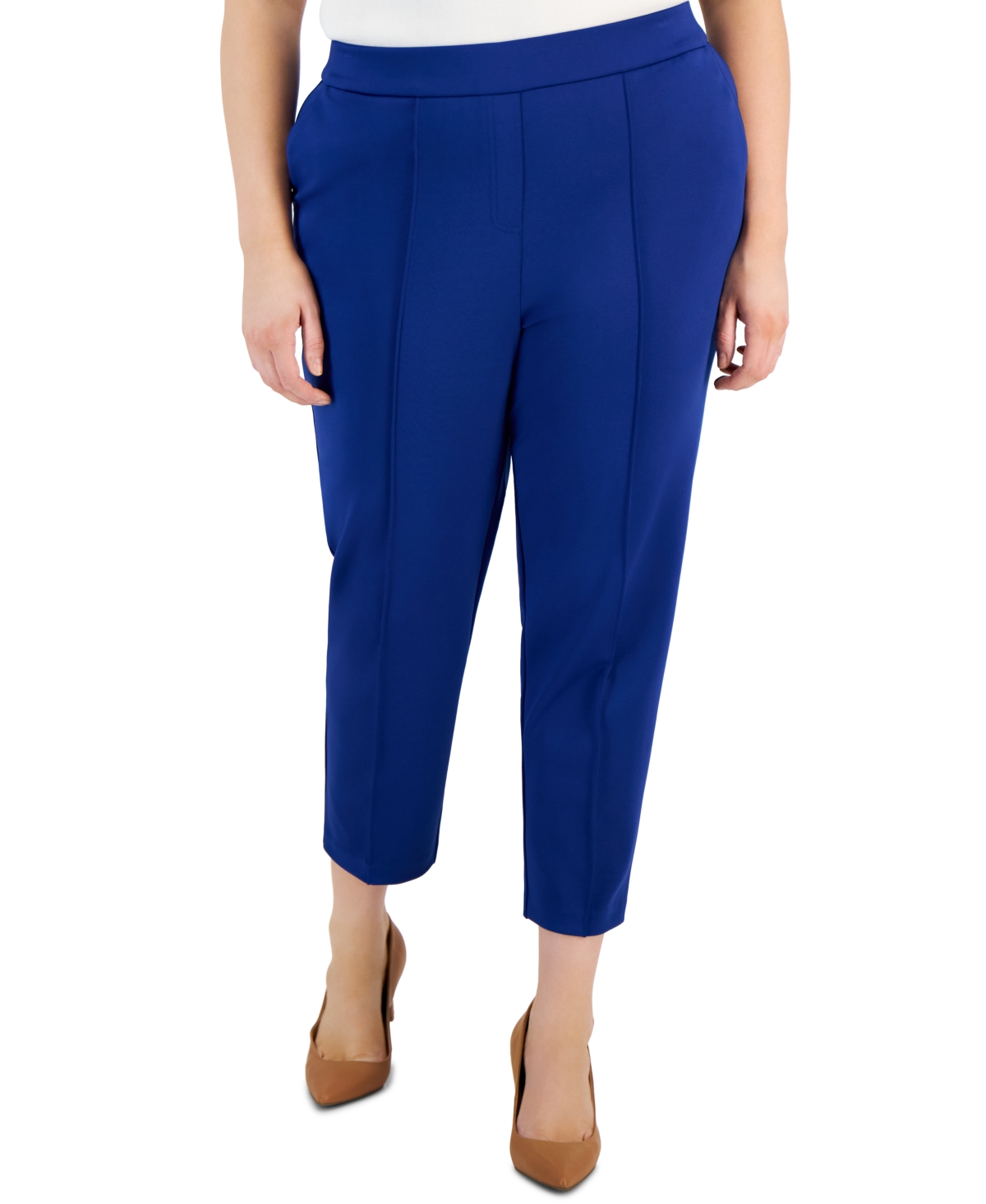 Tahari Asl Plus Size Ponte Mid-rise Front-seamed Pants In Cobalt