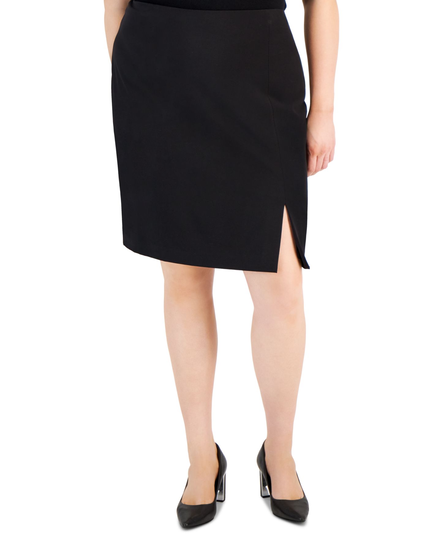 Женская юбка Tahari ASL Plus Size Slit-Front Zip-Back Pencil, цвет: Чёрный — фото 1