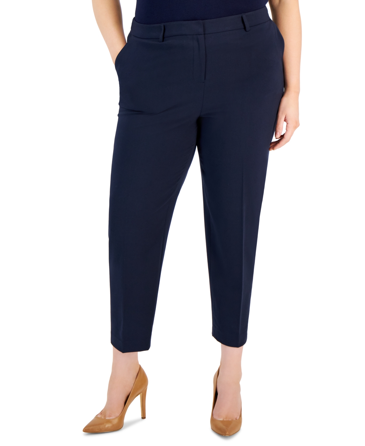 Tahari Asl Plus Size Shannon Mid-rise Ankle Pants In New Navy