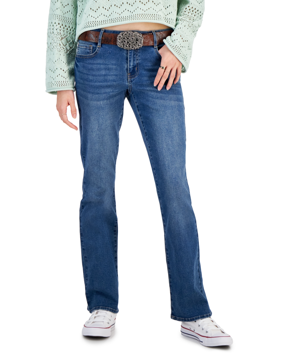 Dollhouse Juniors' Mid-rise Belted Bootcut Jeans In Brooklyn