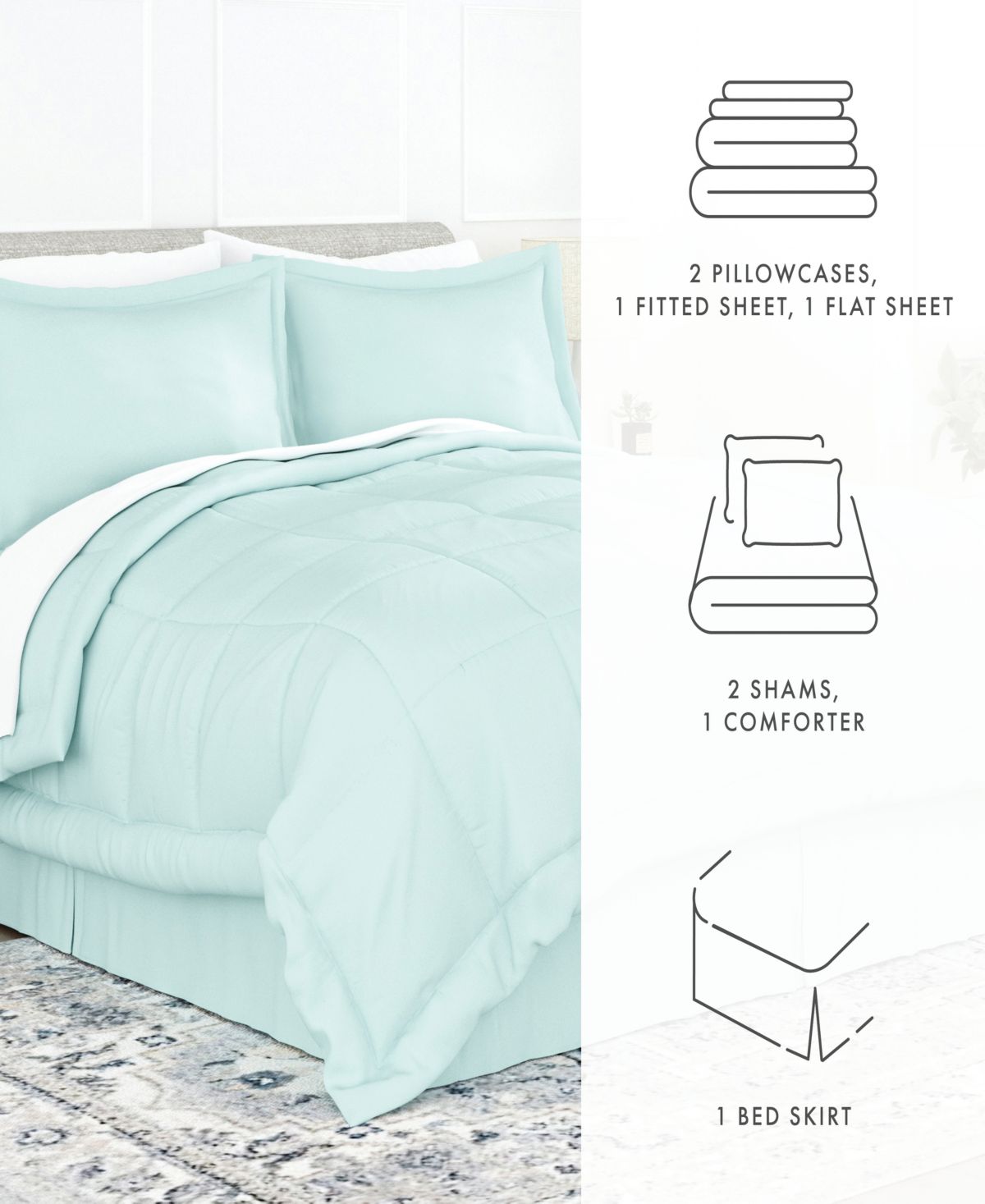 ienjoy HomeA Beautiful Bedroom 8 Piece Lightweight Bed in a Bag Set by