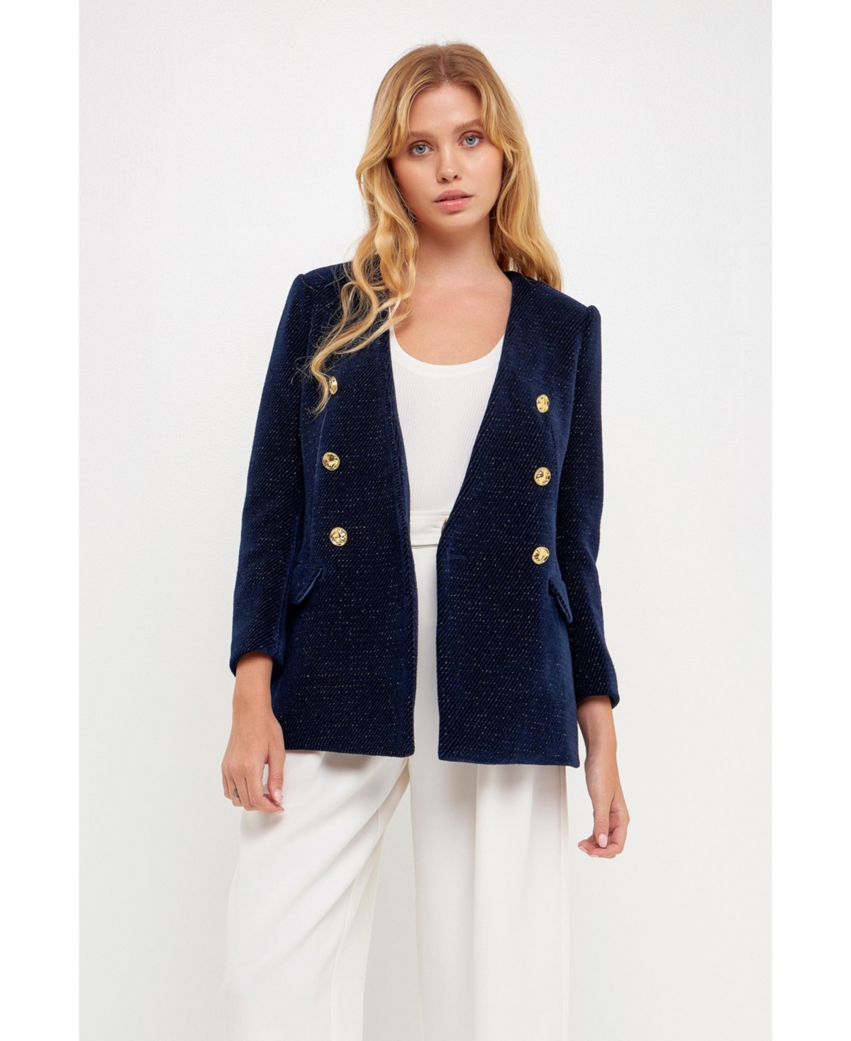 Women's Structured Lapeless Textured Blazer