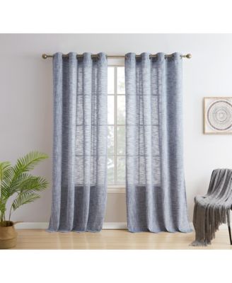 Madison Faux Linen Textured Semi Sheer Privacy Sun Light Filtering Transparent Window Grommet Long Thick Curtains Panels, Set of 2