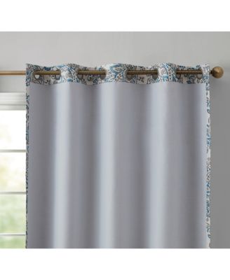 Amalfi Paisley Faux Silk 100% Blackout Room Darkening Thermal Lined Curtain Grommet Panels - Energy Efficient, Noise Reducing - Set of 2